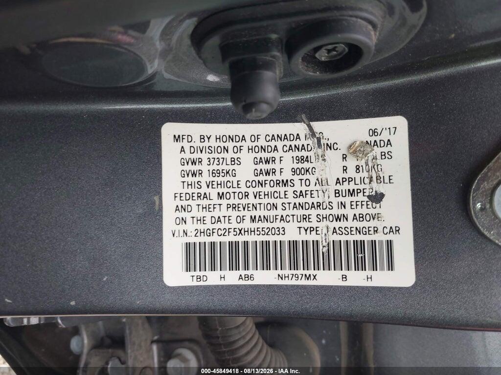 2HGFC2F5XHH552033 2017 HONDA CIVIC photo no. 9