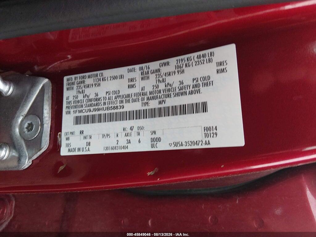 1FMCU9J99HUB58839 2017 FORD ESCAPE photo no. 9