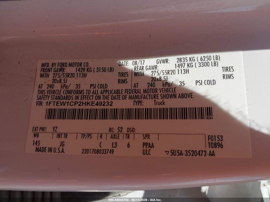 1FTEW1CP2HKE49232 2017 FORD F-150 photo no. 9