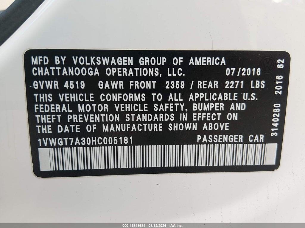 1VWGT7A30HC005181 2017 VOLKSWAGEN PASSAT photo no. 9