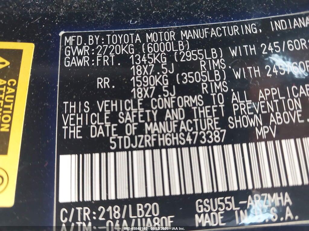 5TDJZRFH6HS473387 2017 TOYOTA HIGHLANDER photo no. 9