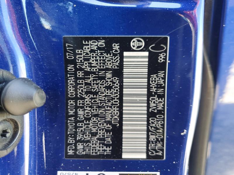 JTDKBRFU0H3050649 2017 TOYOTA PRIUS photo no. 12