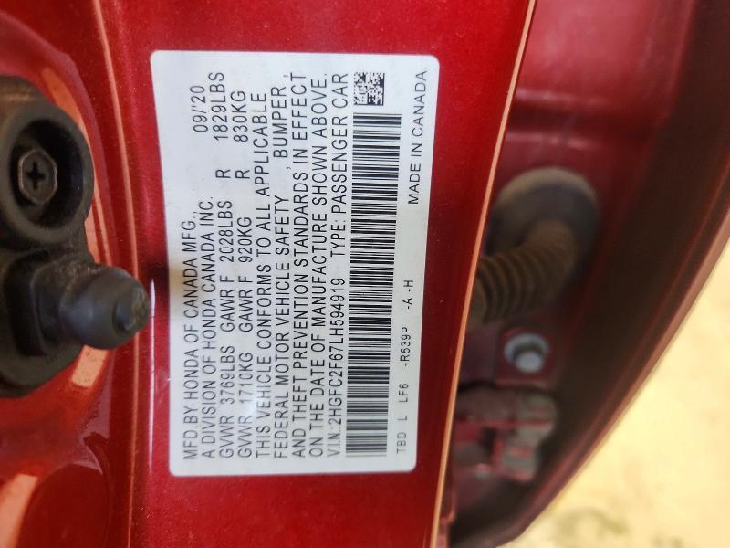 2HGFC2F67LH594919 2020 HONDA CIVIC photo no. 12