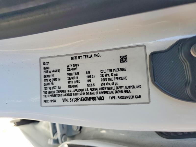 5YJ3E1EAXMF087483 2021 TESLA MODEL 3 photo no. 12