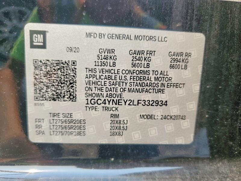 1GC4YNEY2LF332934 2020 CHEVROLET SILVERADO photo no. 12