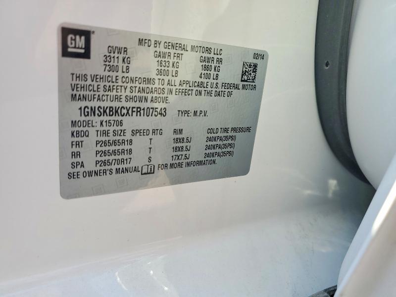 1GNSKBKCXFR107543 2015 CHEVROLET TAHOE photo no. 12