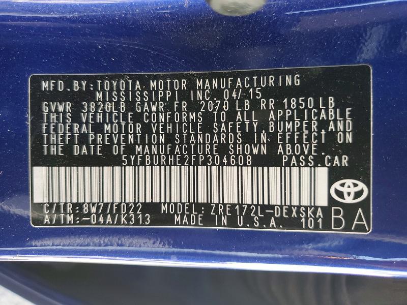 2015 TOYOTA COROLLA S PLUS — Фото 13 из 13