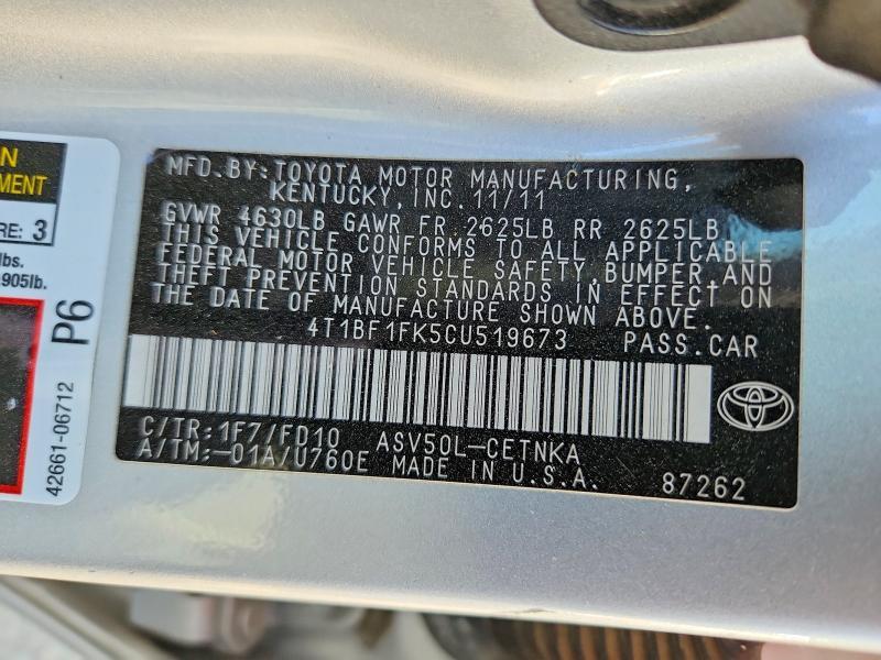 2012 TOYOTA CAMRY LE — Фото 12 из 12