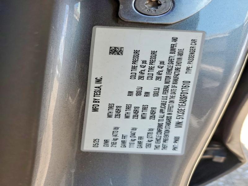 5YJ3E1EA8SF017610 2025 TESLA MODEL 3 photo no. 12