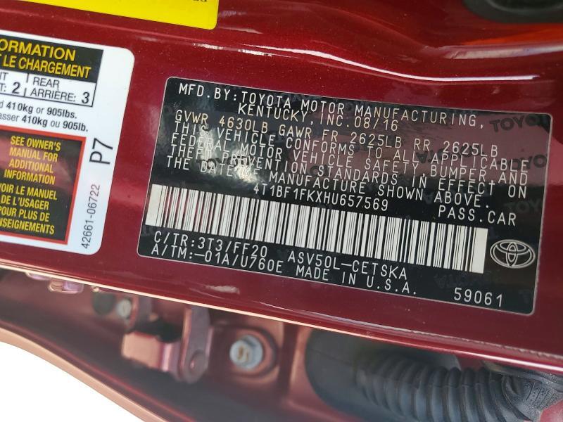 2017 TOYOTA CAMRY SE — Фото 13 из 13