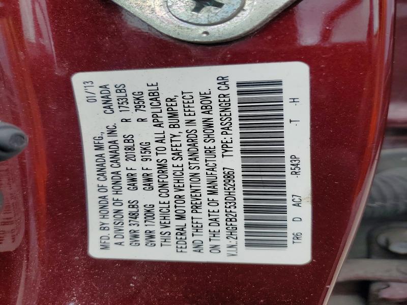 2HGFB2F53DH529867 2013 HONDA CIVIC photo no. 12