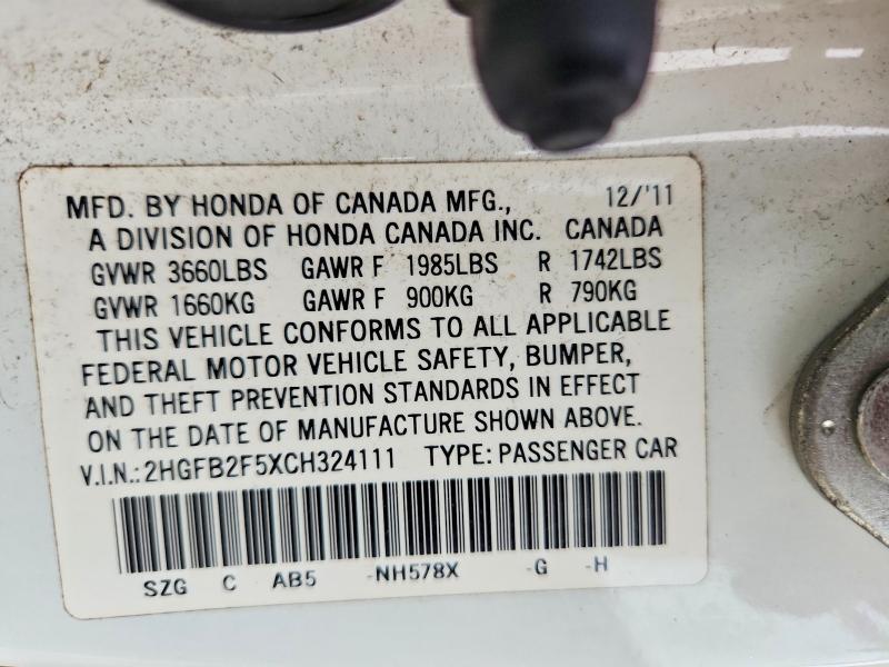 2HGFB2F5XCH324111 2012 HONDA CIVIC photo no. 12
