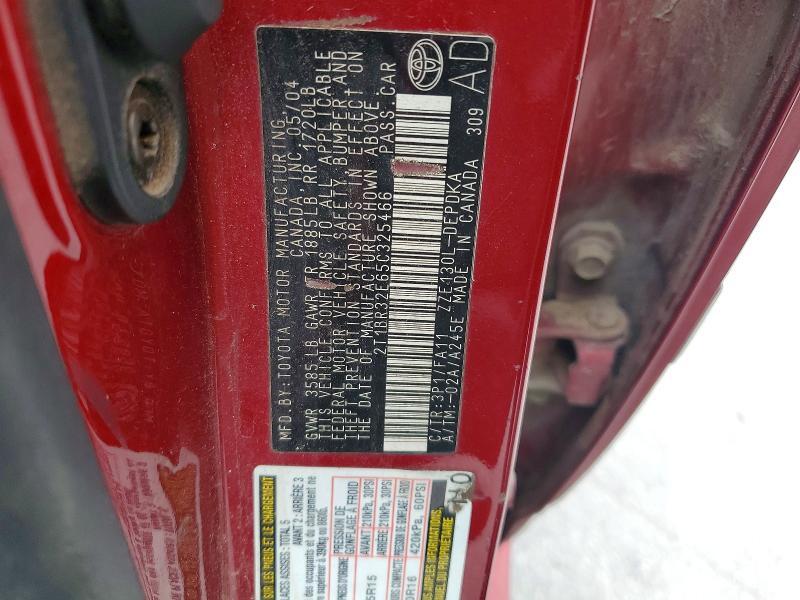 2T1BR32E65C325466 2005 TOYOTA COROLLA photo no. 12