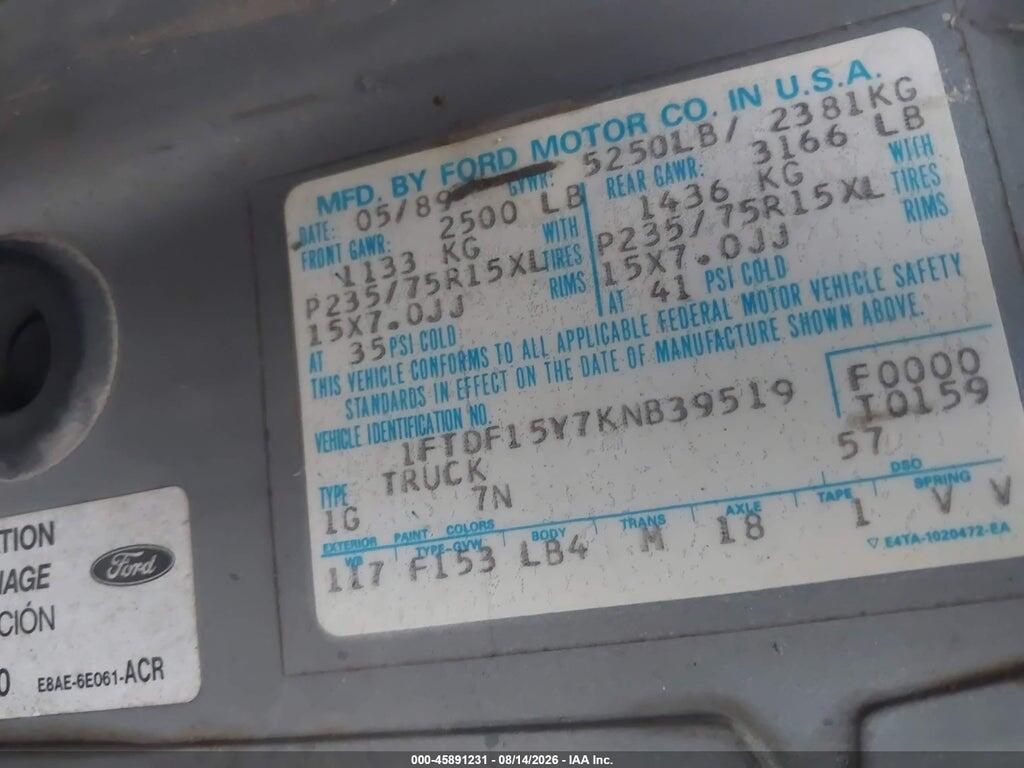 1FTDF15Y7KNB39519 1989 FORD F150 photo no. 9