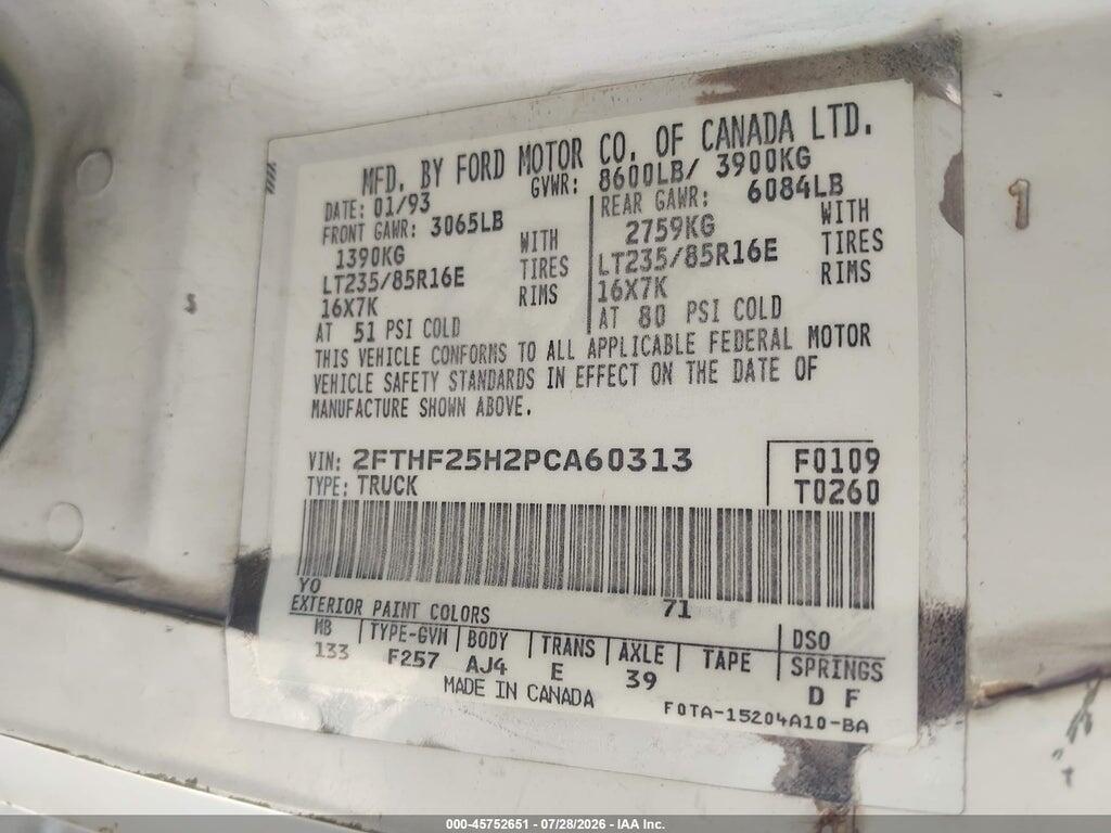 2FTHF25H2PCA60313 1993 FORD F250 photo no. 9