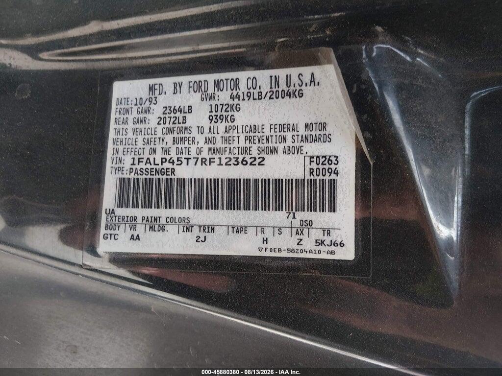 1FALP45T7RF123622 1994 FORD MUSTANG photo no. 9