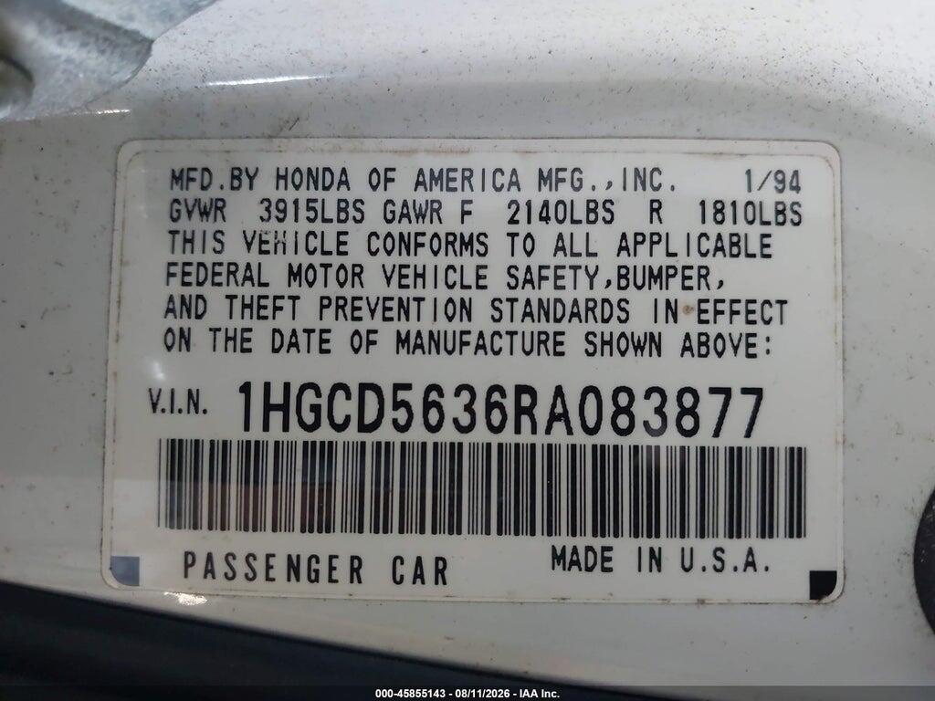 1HGCD5636RA083877 1994 HONDA ACCORD photo no. 9