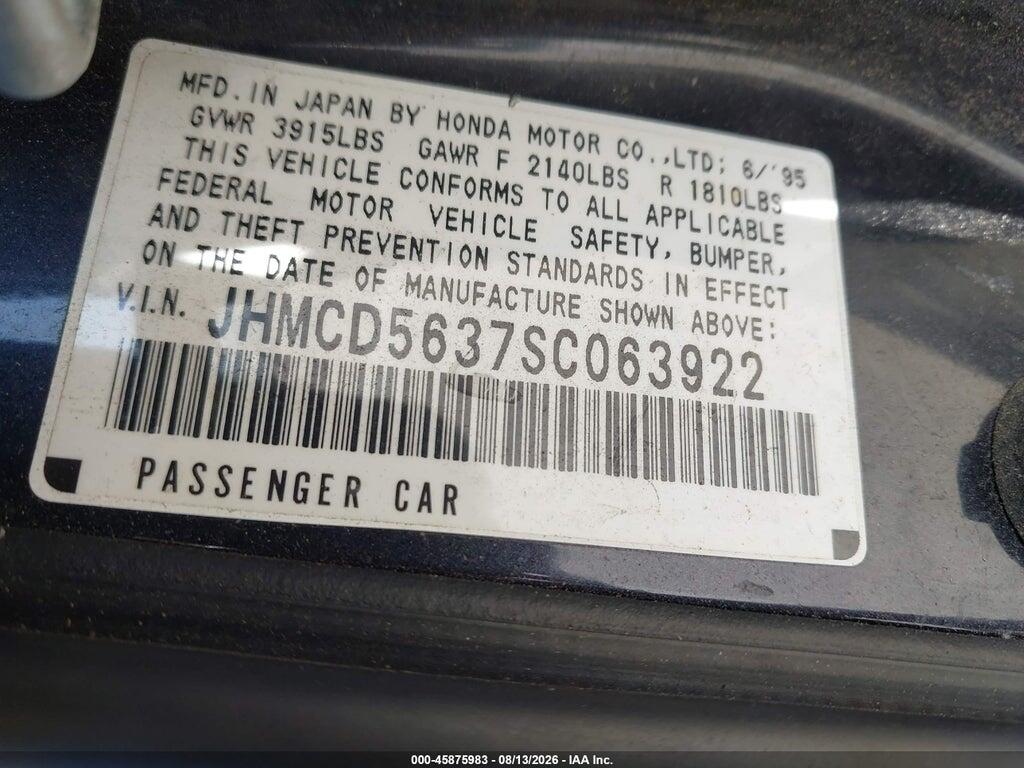 JHMCD5637SC063922 1995 HONDA ACCORD photo no. 9