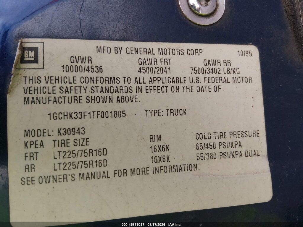 1GCHK33F1TF001805 1996 CHEVROLET GMT-400 photo no. 9