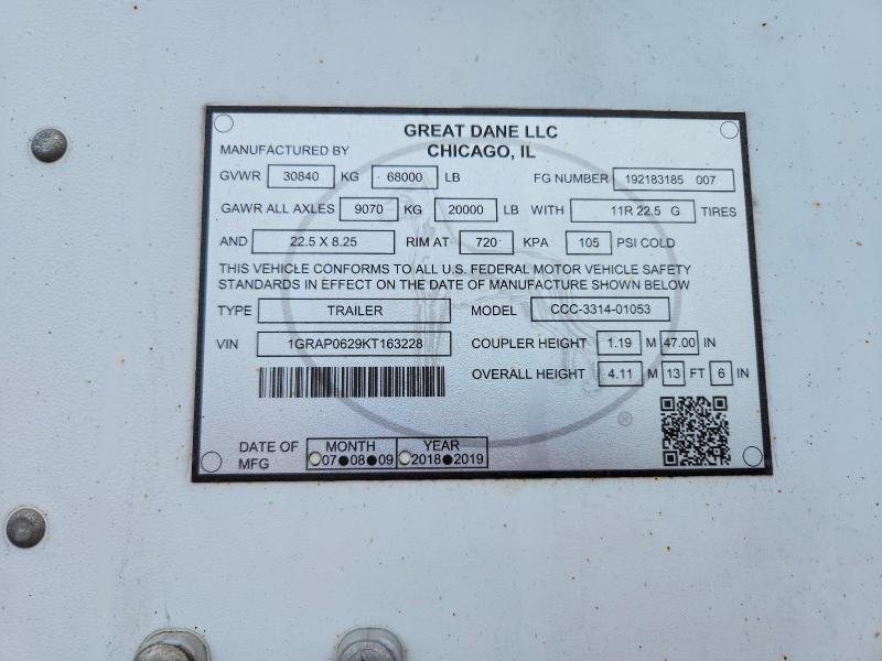 1GRAP0629KT163228 2019 GREAT DANE SEMITRLR photo no. 9