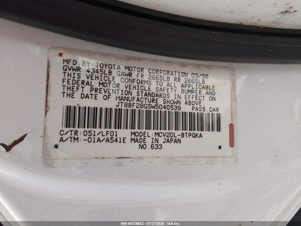 JT8BF28G5W5040539 1998 LEXUS ES 300 photo no. 9