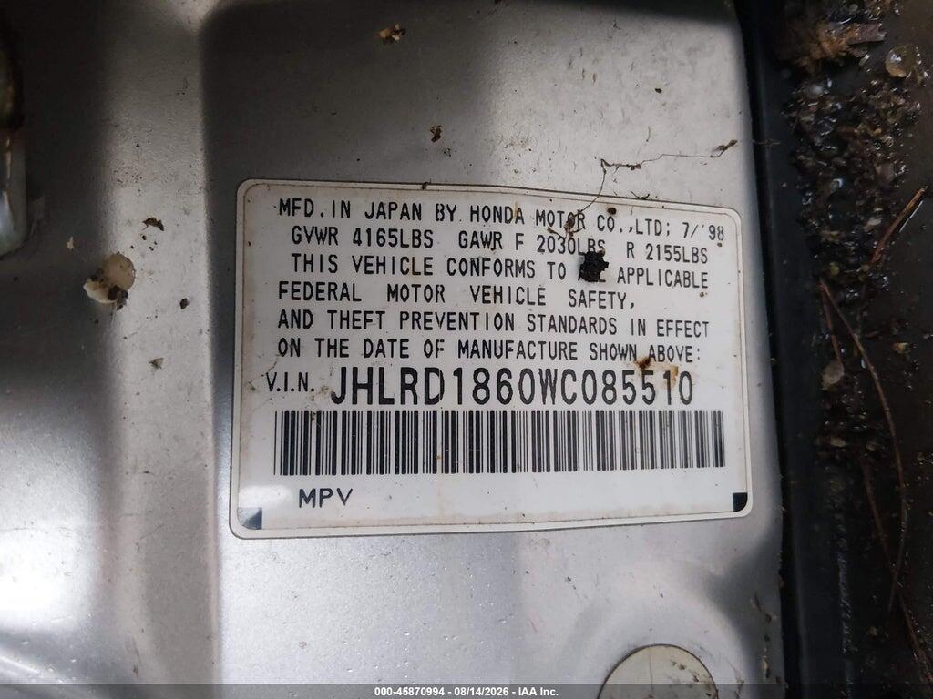 JHLRD1860WC085510 1998 HONDA CR-V photo no. 9