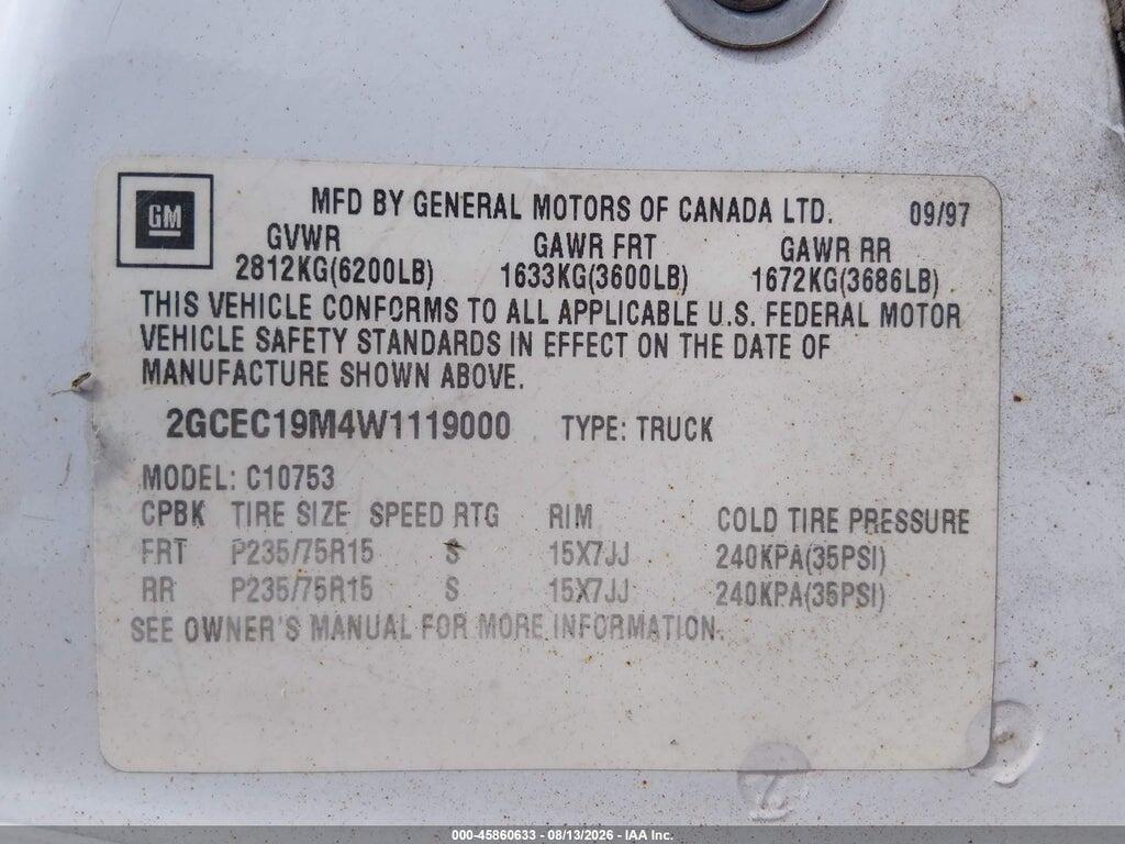 2GCEC19M4W1119000 1998 CHEVROLET C/K 1500 photo no. 9