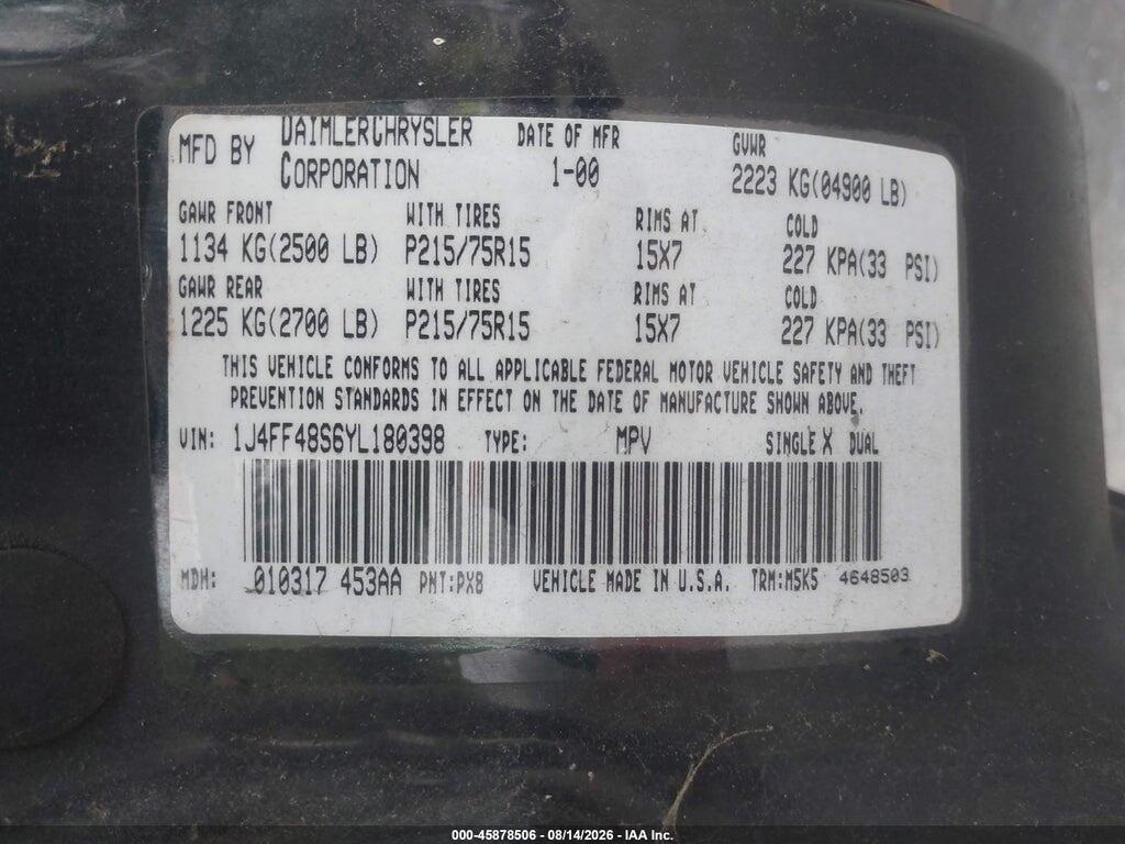 1J4FF48S6YL180398 2000 JEEP CHEROKEE photo no. 9