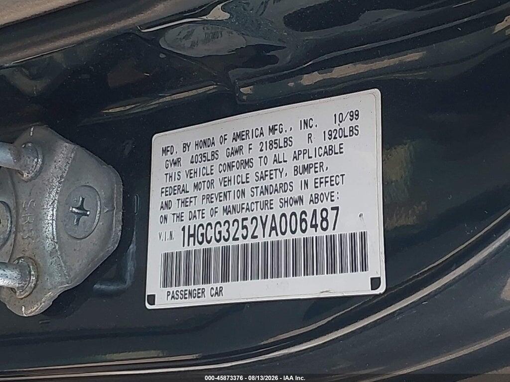 1HGCG3252YA006487 2000 HONDA ACCORD photo no. 9