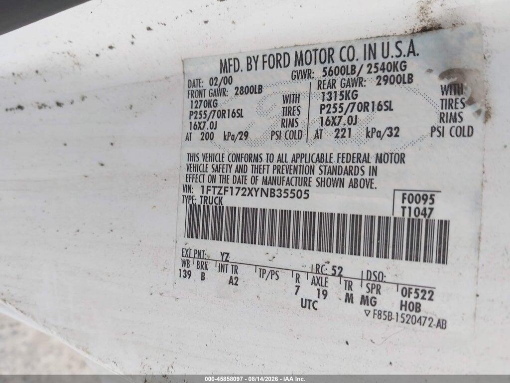 1FTZF172XYNB35505 2000 FORD F-150 photo no. 9