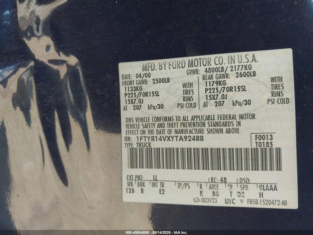 1FTYR14VXYTA92488 2000 FORD RANGER photo no. 9
