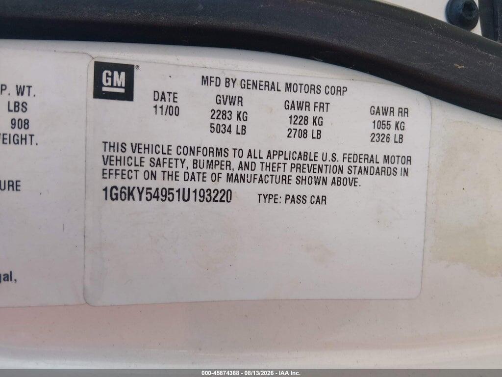 1G6KY54951U193220 2001 CADILLAC SEVILLE photo no. 9