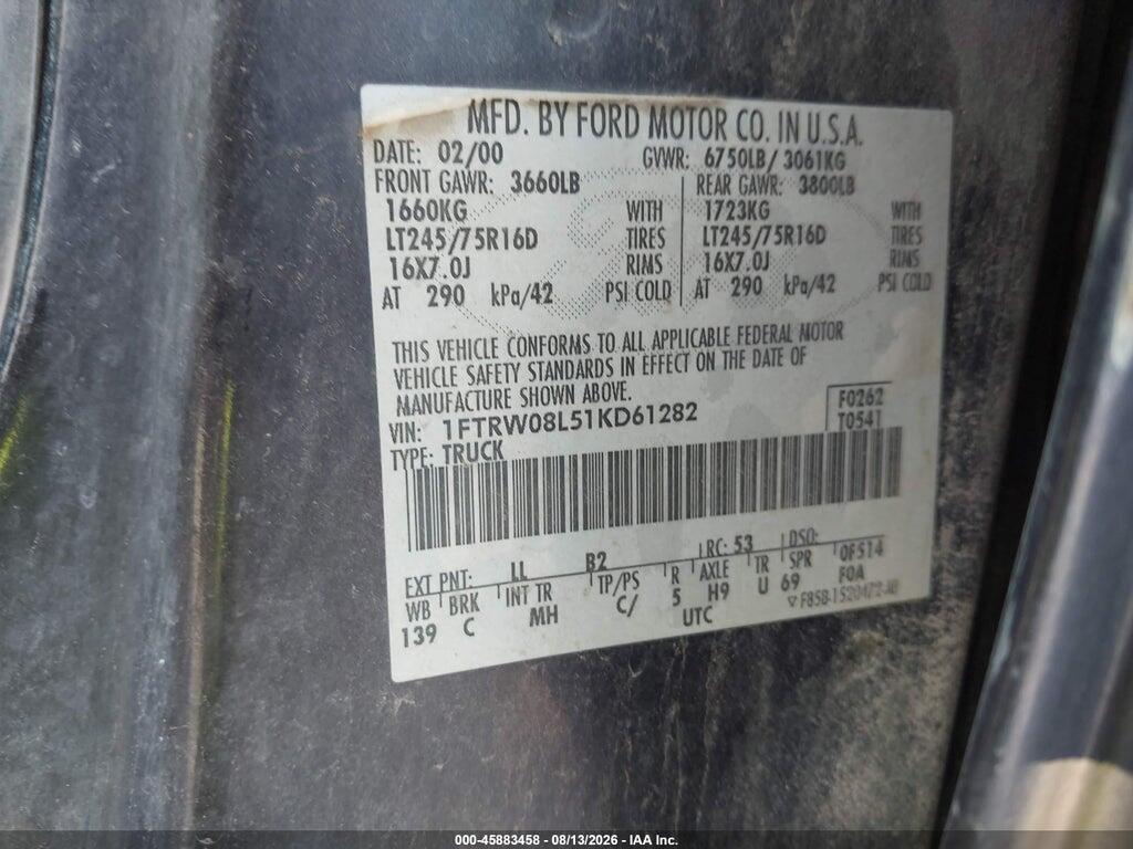 1FTRW08L51KD61282 2001 FORD F-150 photo no. 9