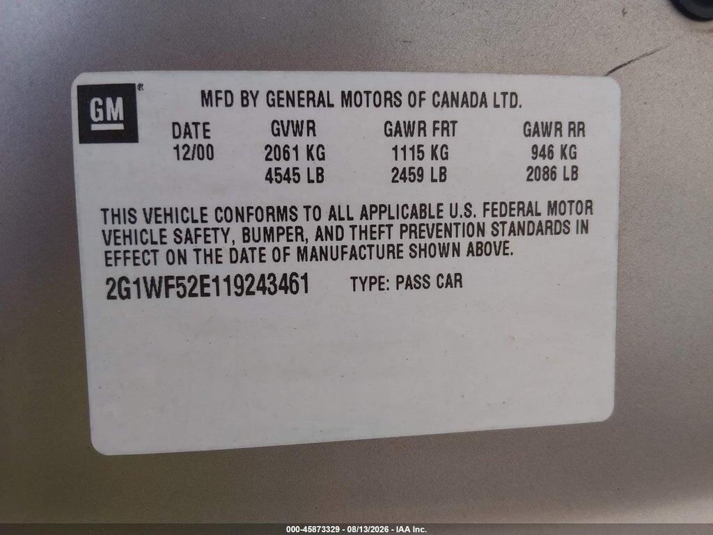 2G1WF52E119243461 2001 CHEVROLET IMPALA photo no. 9