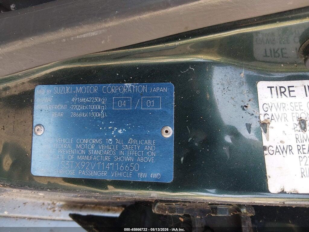 JS3TX92V114116650 2001 SUZUKI GRAND VITARA XL-7 photo no. 9