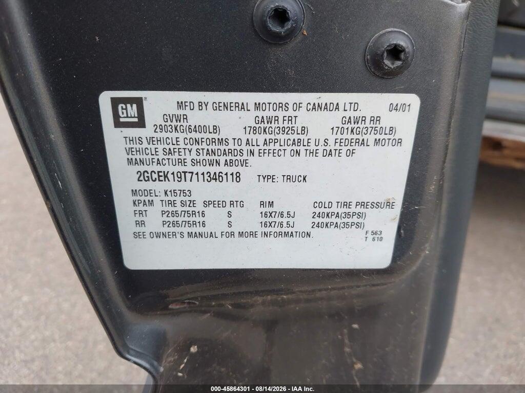 2GCEK19T711346118 2001 CHEVROLET SILVERADO 1500 photo no. 9