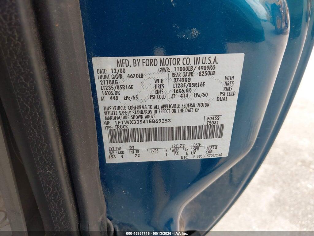 1FTWX33S41EB69253 2001 FORD F-350 photo no. 9