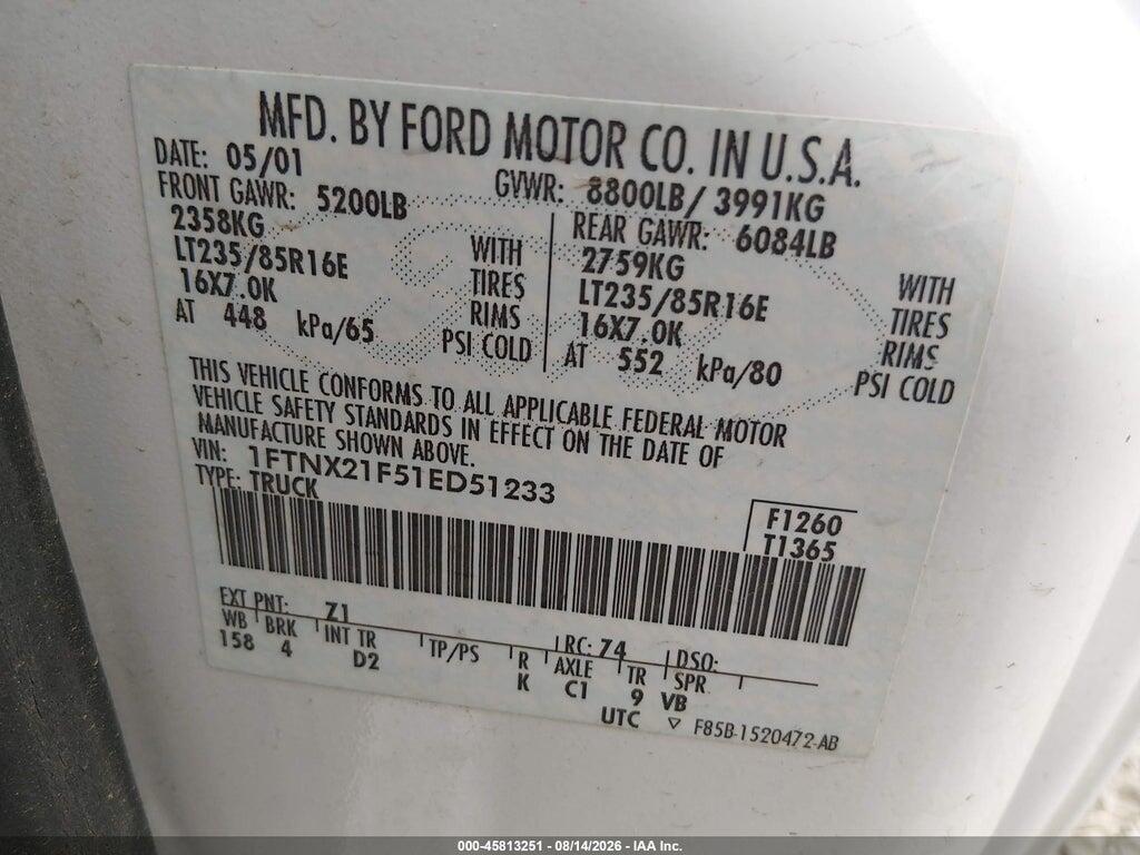 1FTNX21F51ED51233 2001 FORD F250 photo no. 9
