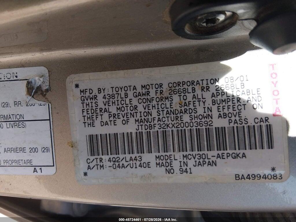 JTDBF32KX20003692 2002 TOYOTA CAMRY photo no. 9