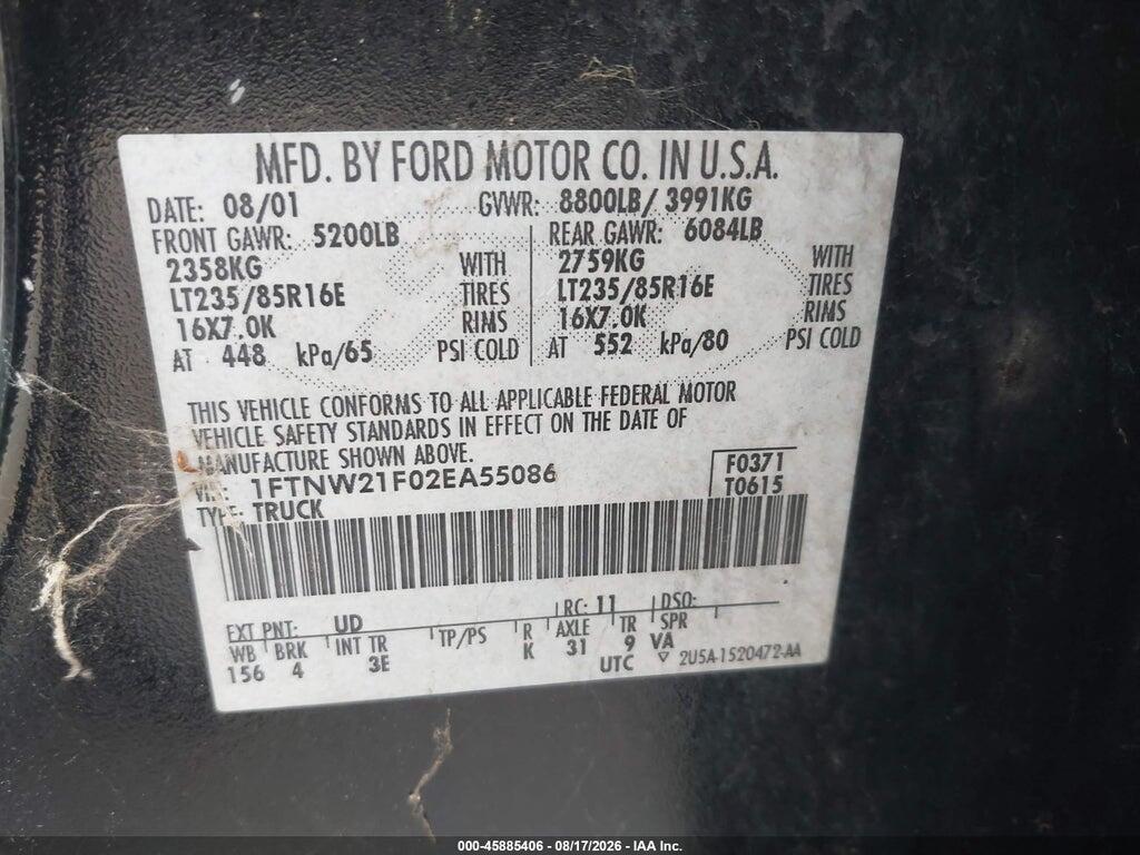1FTNW21F02EA55086 2002 FORD F-250 photo no. 9