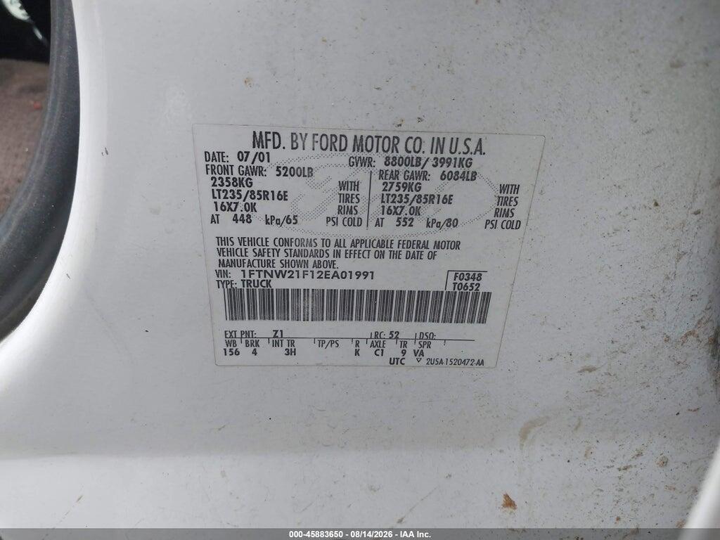 1FTNW21F12EA01991 2002 FORD F-250 photo no. 9