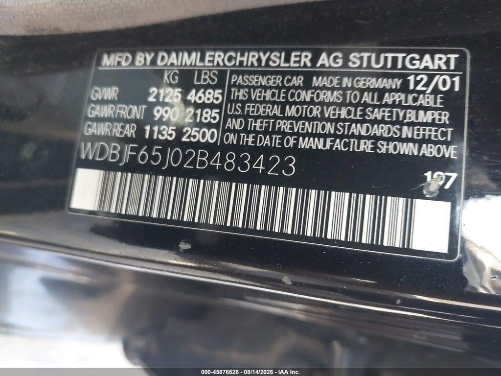 WDBJF65J02B483423 2002 MERCEDES-BENZ E 320 photo no. 9