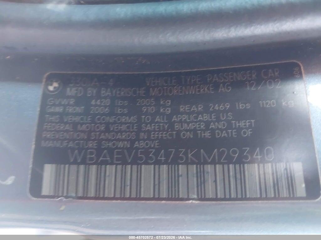 WBAEV53473KM29340 2003 BMW 330I photo no. 9