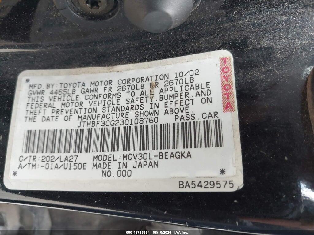 JTHBF30G230108760 2003 LEXUS ES 300 photo no. 9
