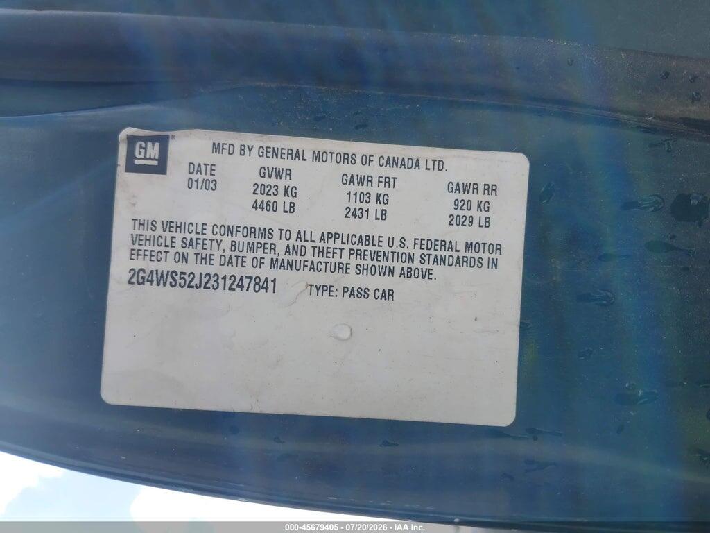 2G4WS52J231247841 2003 BUICK CENTURY photo no. 9