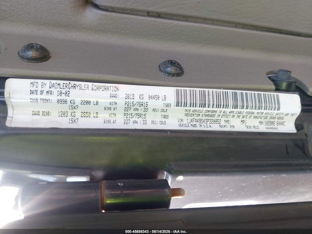 1J4FA49S43P320852 2003 JEEP WRANGLER photo no. 9