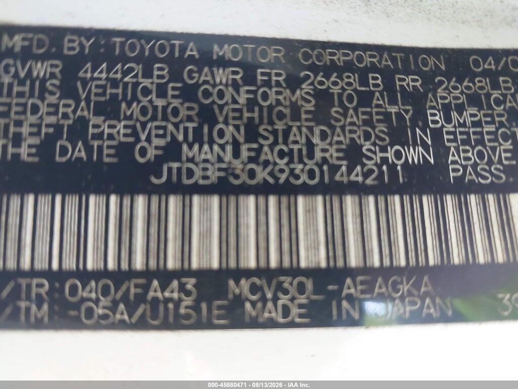 JTDBF30K930144211 2003 TOYOTA CAMRY photo no. 9