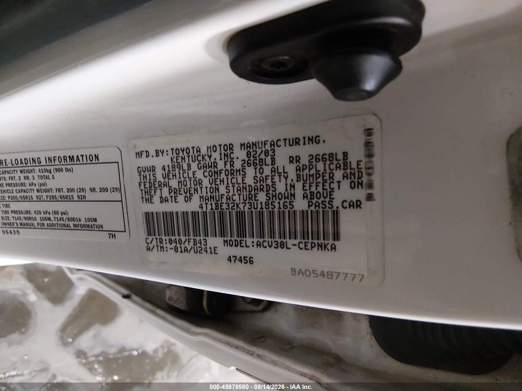 4T1BE32K73U185165 2003 TOYOTA CAMRY photo no. 9