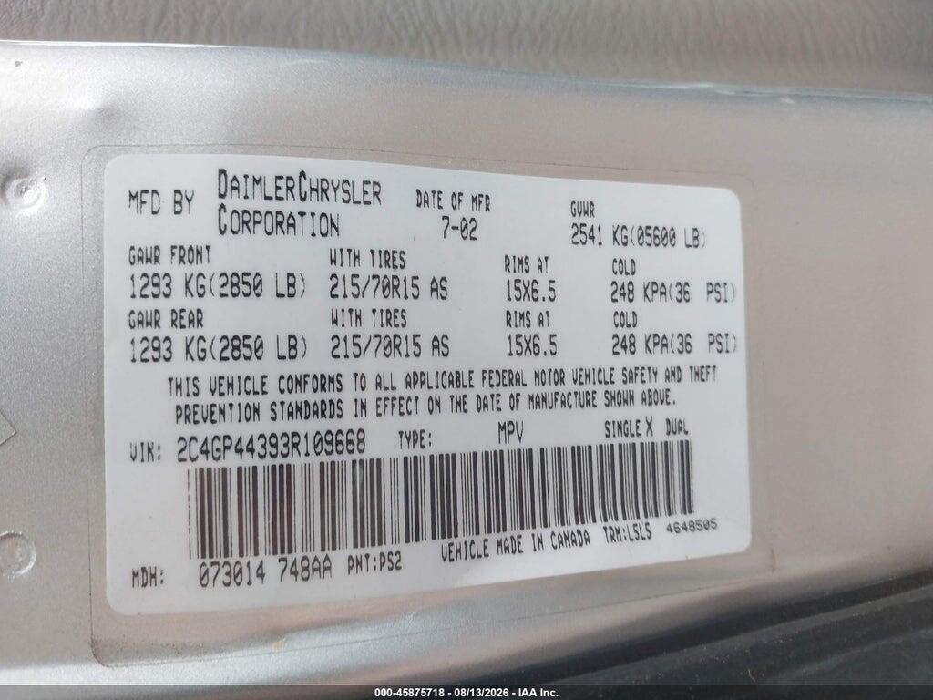 2C4GP44393R109668 2003 CHRYSLER TOWN & COUNTRY photo no. 9