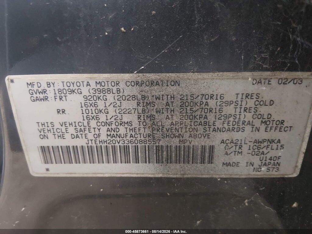JTEHH20V336088557 2003 TOYOTA RAV4 photo no. 9